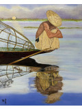 Laurence Oeillet, Le pêcheur du lac Inlé, Painting - Artalistic online contemporary art buying and selling gallery