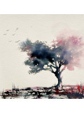 Babolat Nathalie, Arbre, Série: rouge blockx encre de Chine, N°19, Painting - Artalistic online contemporary art buying and selling gallery