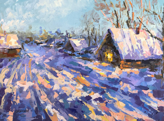 Winter evening in the village