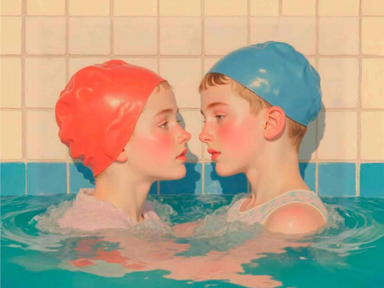 Sister and Brother at Pool