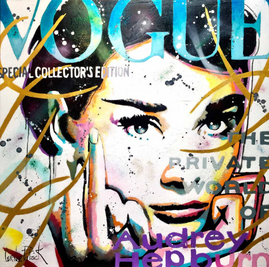 Audrey Hepburn, vogue, gold and blue