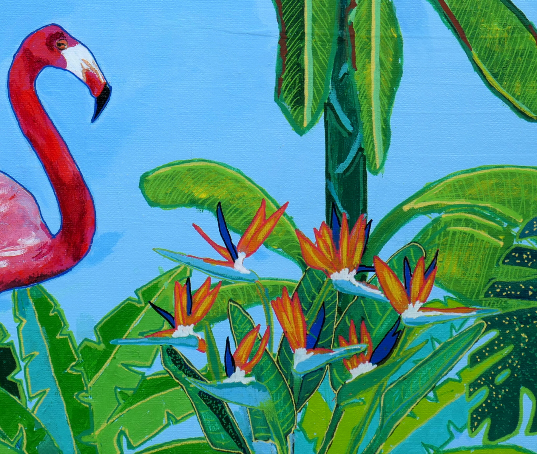 Pascal Poutchnine, Flamant rose au paradis, peinture - Galerie de vente et d’achat d’art contemporain en ligne Artalistic