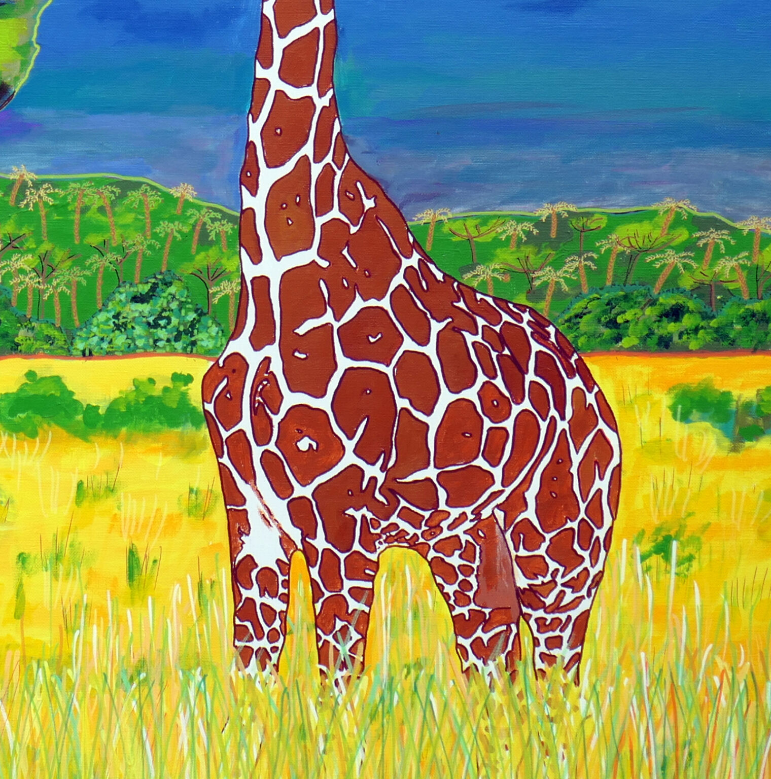 Pascal Poutchnine, En peignant la girafe, peinture - Galerie de vente et d’achat d’art contemporain en ligne Artalistic