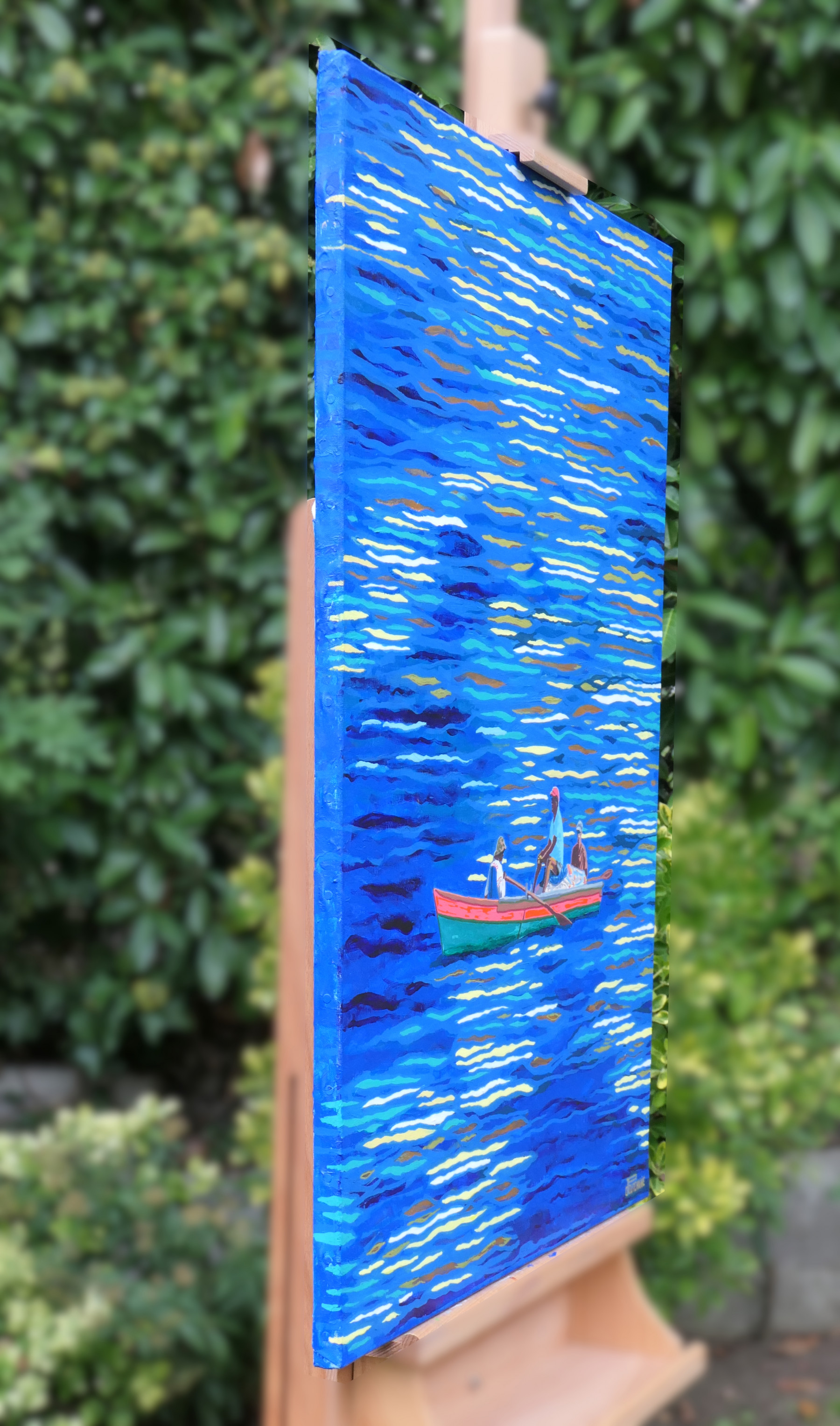 Pascal Poutchnine, Pêcheurs caribéens, soleil doré, peinture - Galerie de vente et d’achat d’art contemporain en ligne Artalistic