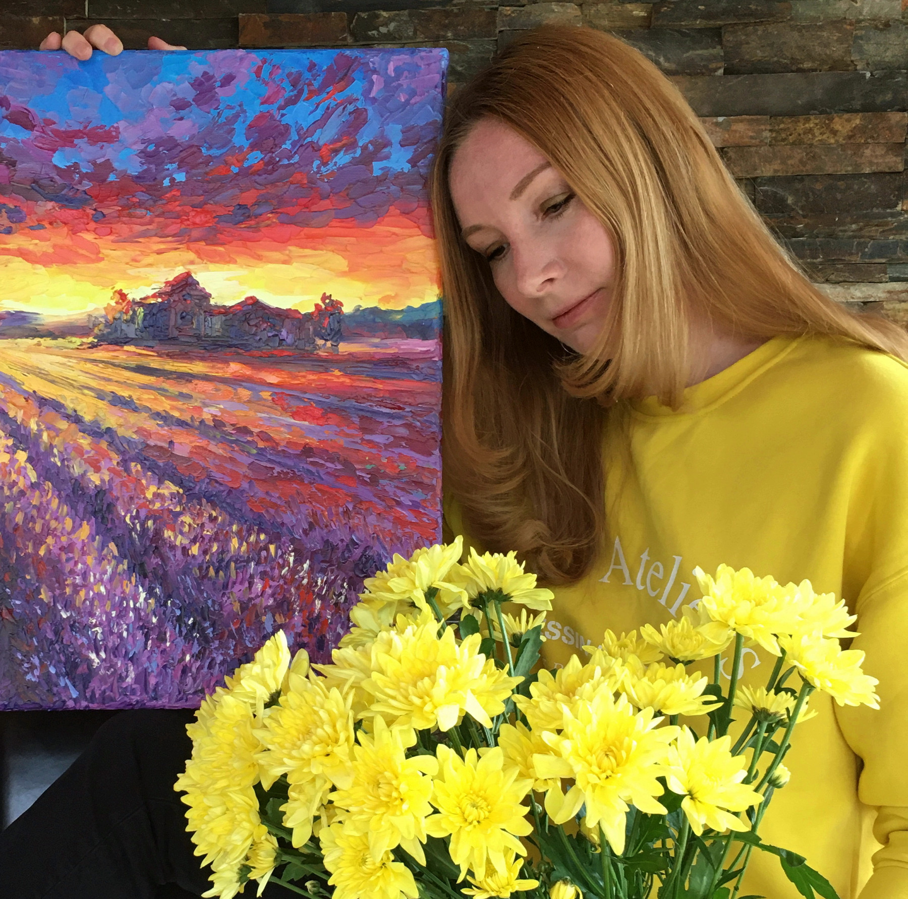 Oxypoint, Sunset in a lavender field, peinture - Galerie de vente et d’achat d’art contemporain en ligne Artalistic 