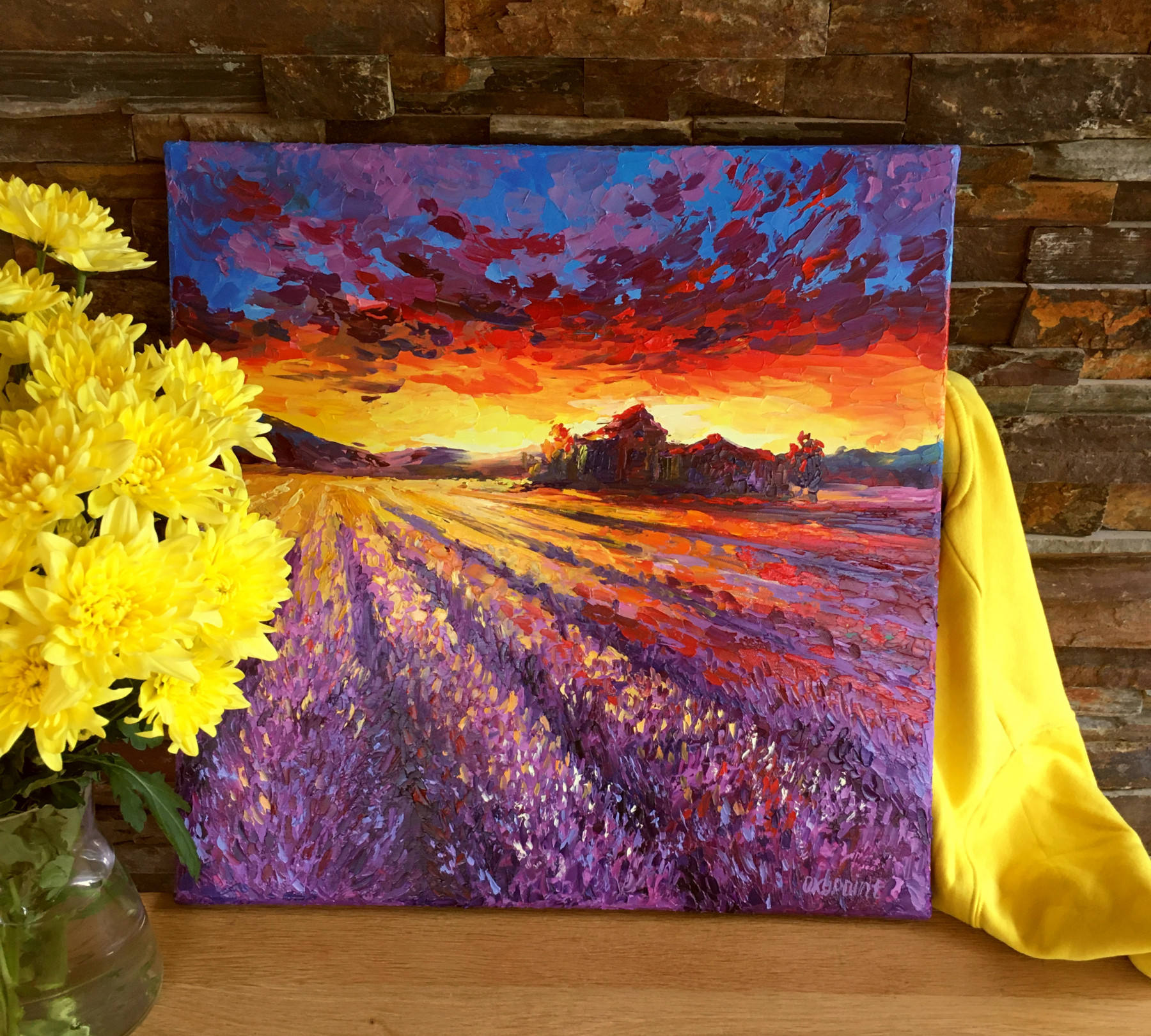 Oxypoint, Sunset in a lavender field, peinture - Galerie de vente et d’achat d’art contemporain en ligne Artalistic 