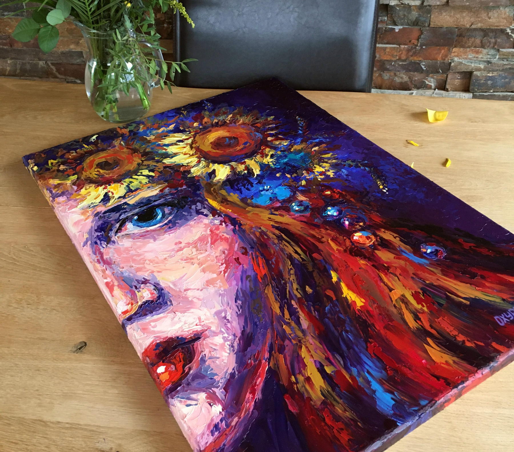 Oxypoint, Girl with a wreath of sunflowers, peinture - Galerie de vente et d’achat d’art contemporain en ligne Artalistic