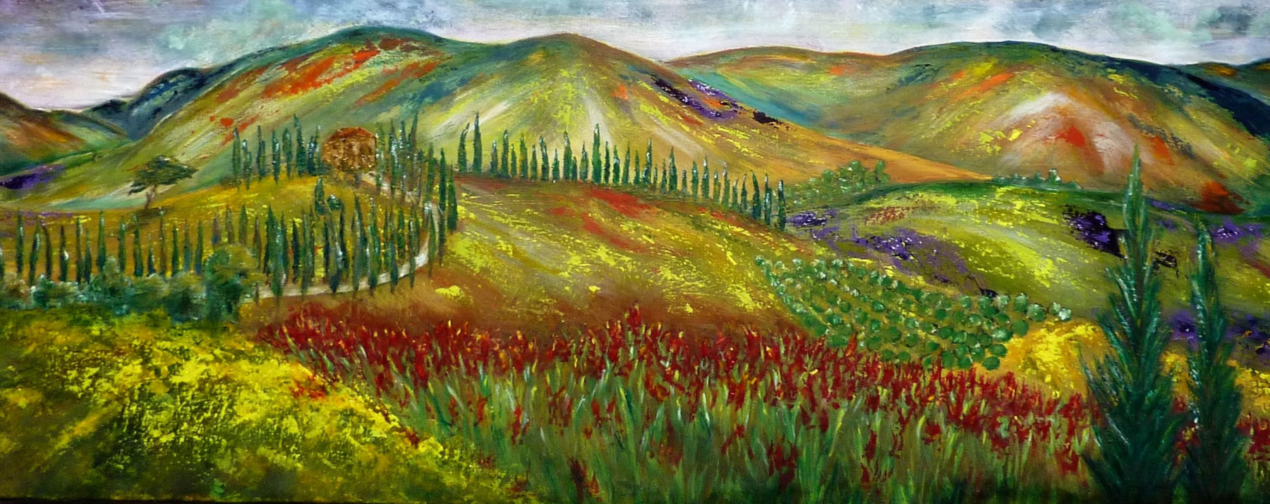 Anne Robin, Un chemin en Toscane, peinture - Galerie de vente et d’achat d’art contemporain en ligne Artalistic