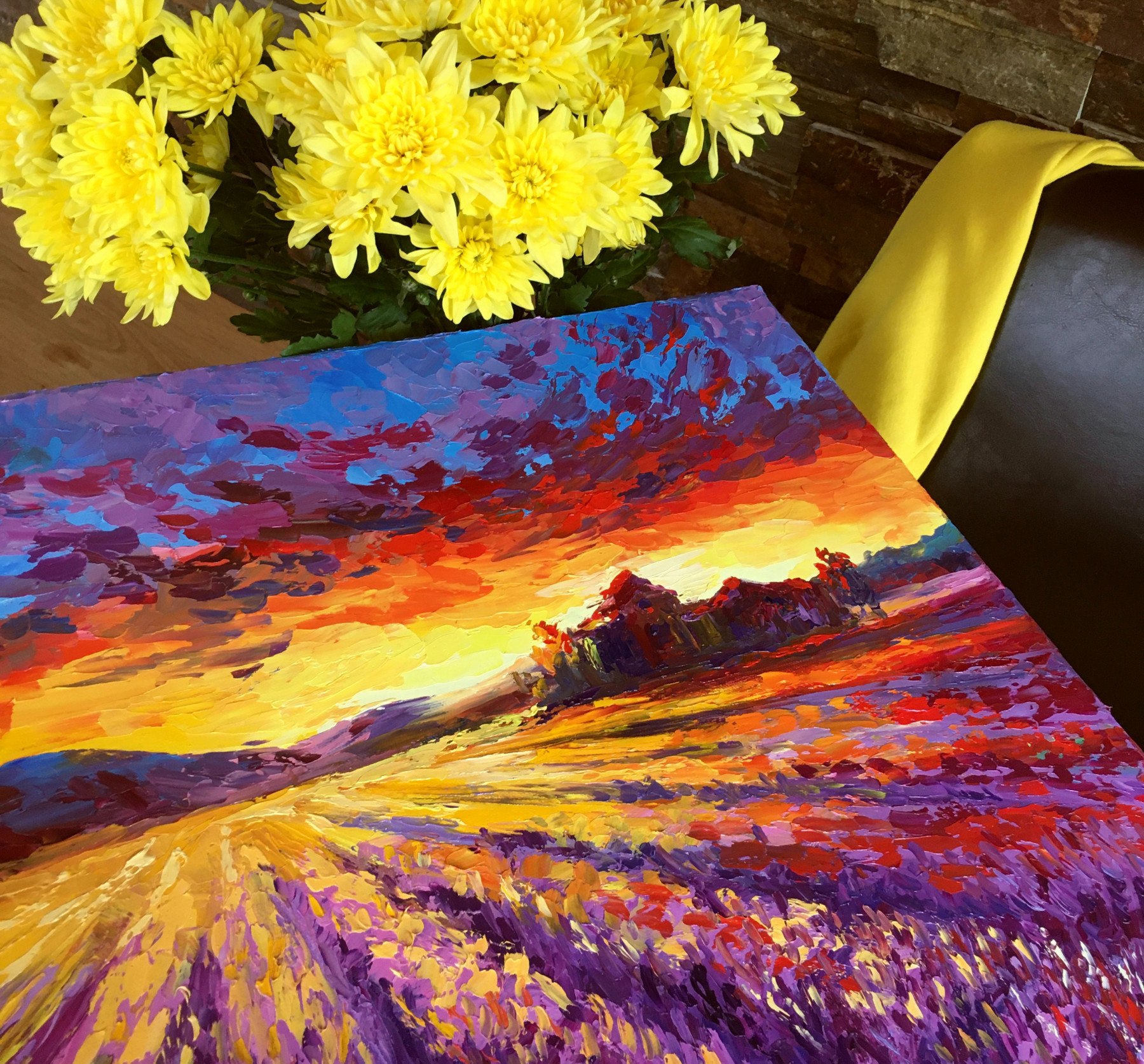 Oxypoint, Sunset in a lavender field, peinture - Galerie de vente et d’achat d’art contemporain en ligne Artalistic 