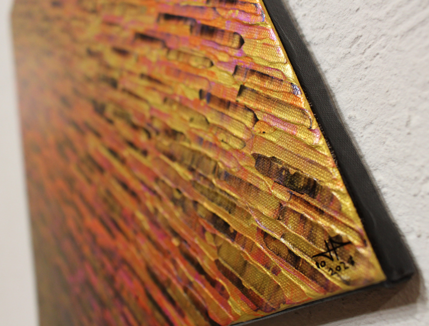 Jonathan Pradillon, Diagonale or orange rose, peinture - Galerie de vente et d’achat d’art contemporain en ligne Artalistic