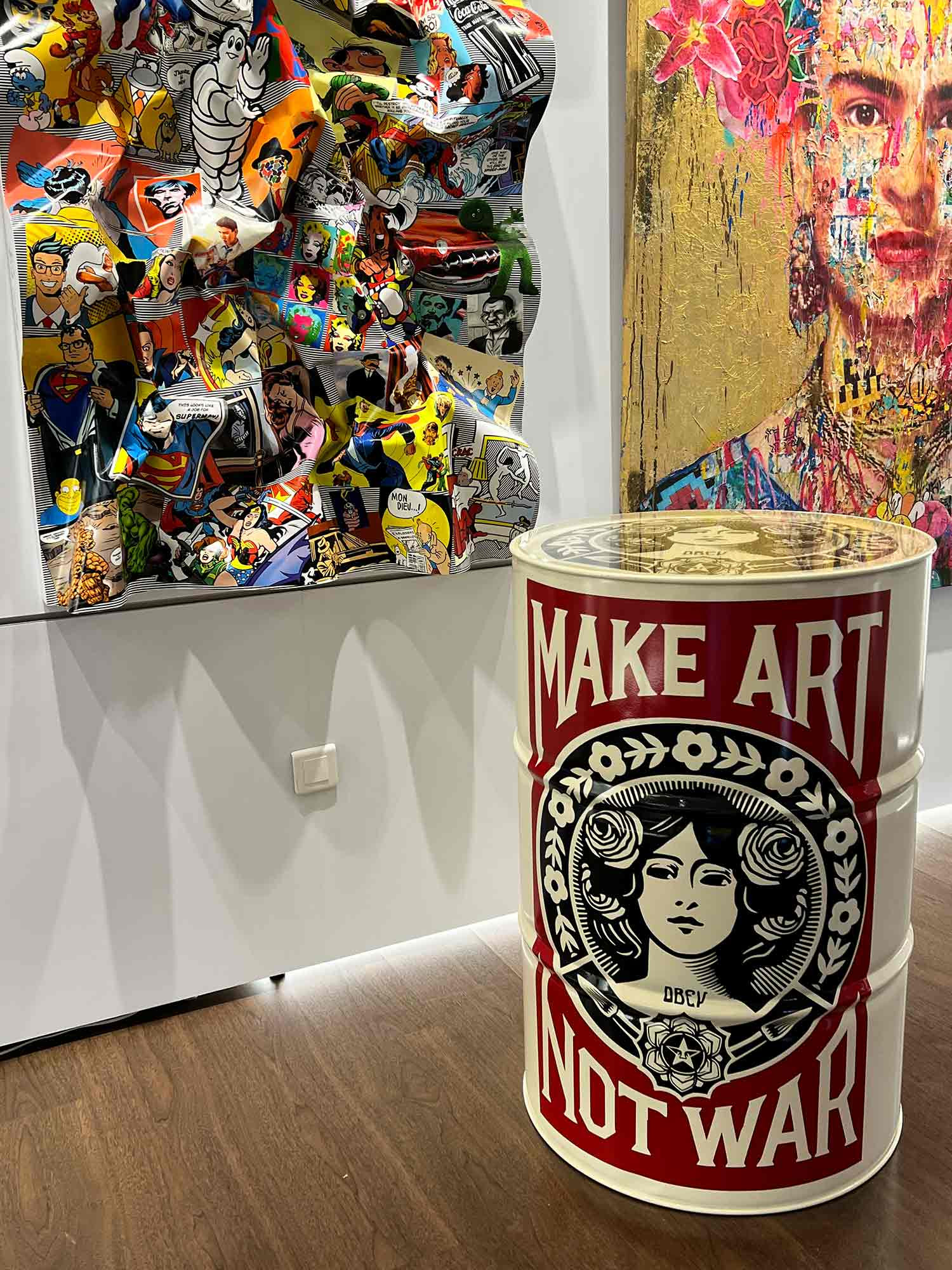 Guillaume Anthony, Baril tribute to Obey, sculpture - Galerie de vente et d’achat d’art contemporain en ligne Artalistic