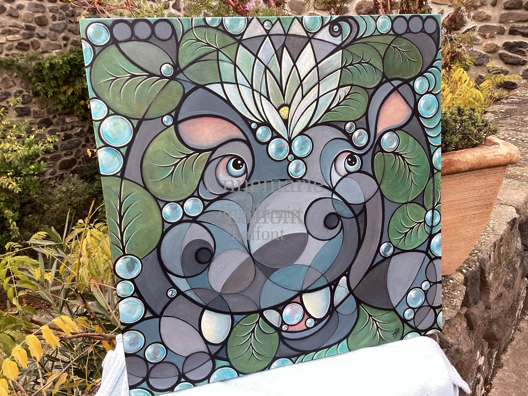 Annemarie Laffont, Hippo, peinture - Galerie de vente et d’achat d’art contemporain en ligne Artalistic