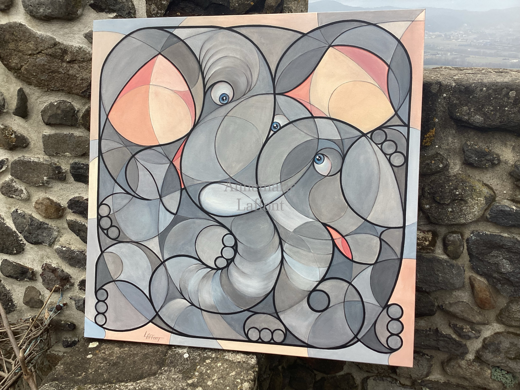 Annemarie Laffont, Elephant mix, peinture - Galerie de vente et d’achat d’art contemporain en ligne Artalistic
