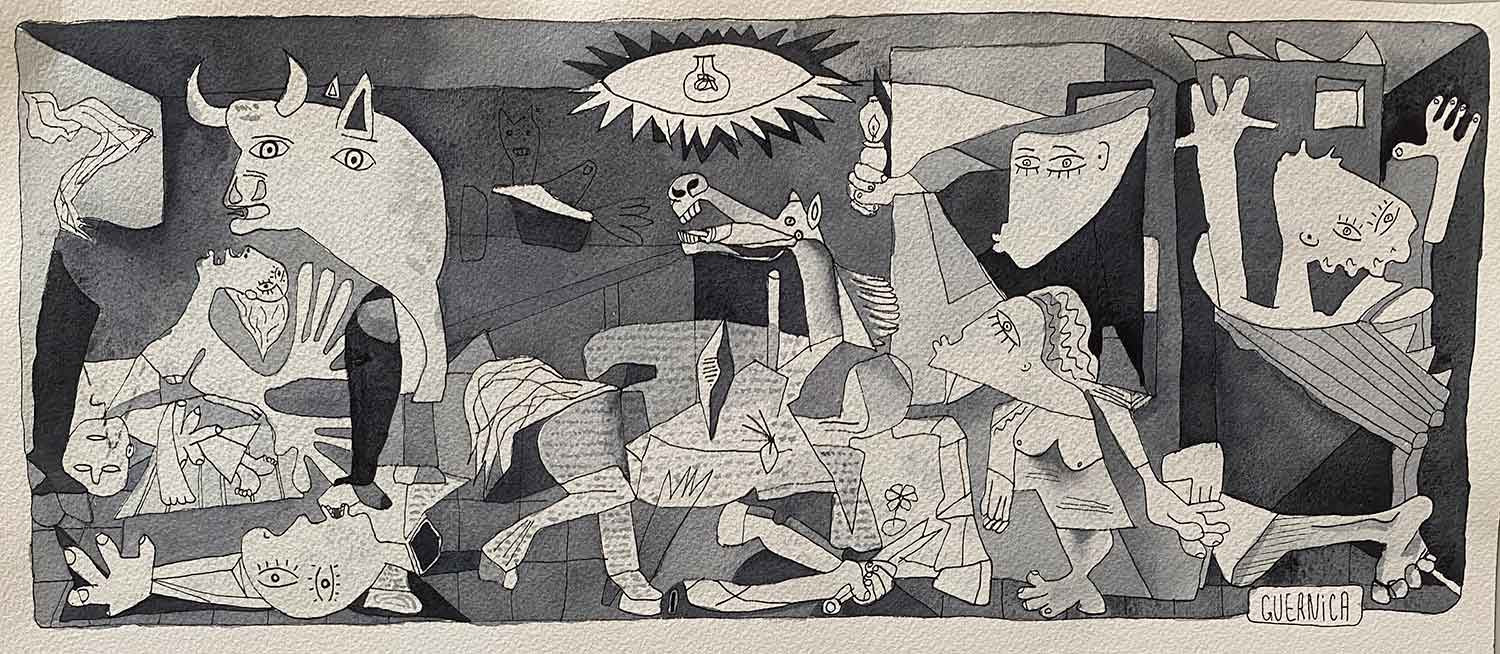 Sébastien Arcouet, Trompette et Guernica, dessin - Galerie de vente et d’achat d’art contemporain en ligne Artalistic