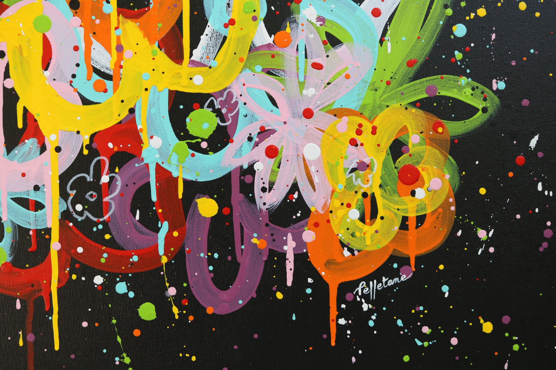 Isabelle Pelletane, Pop flowers black, peinture - Galerie de vente et d’achat d’art contemporain en ligne Artalistic