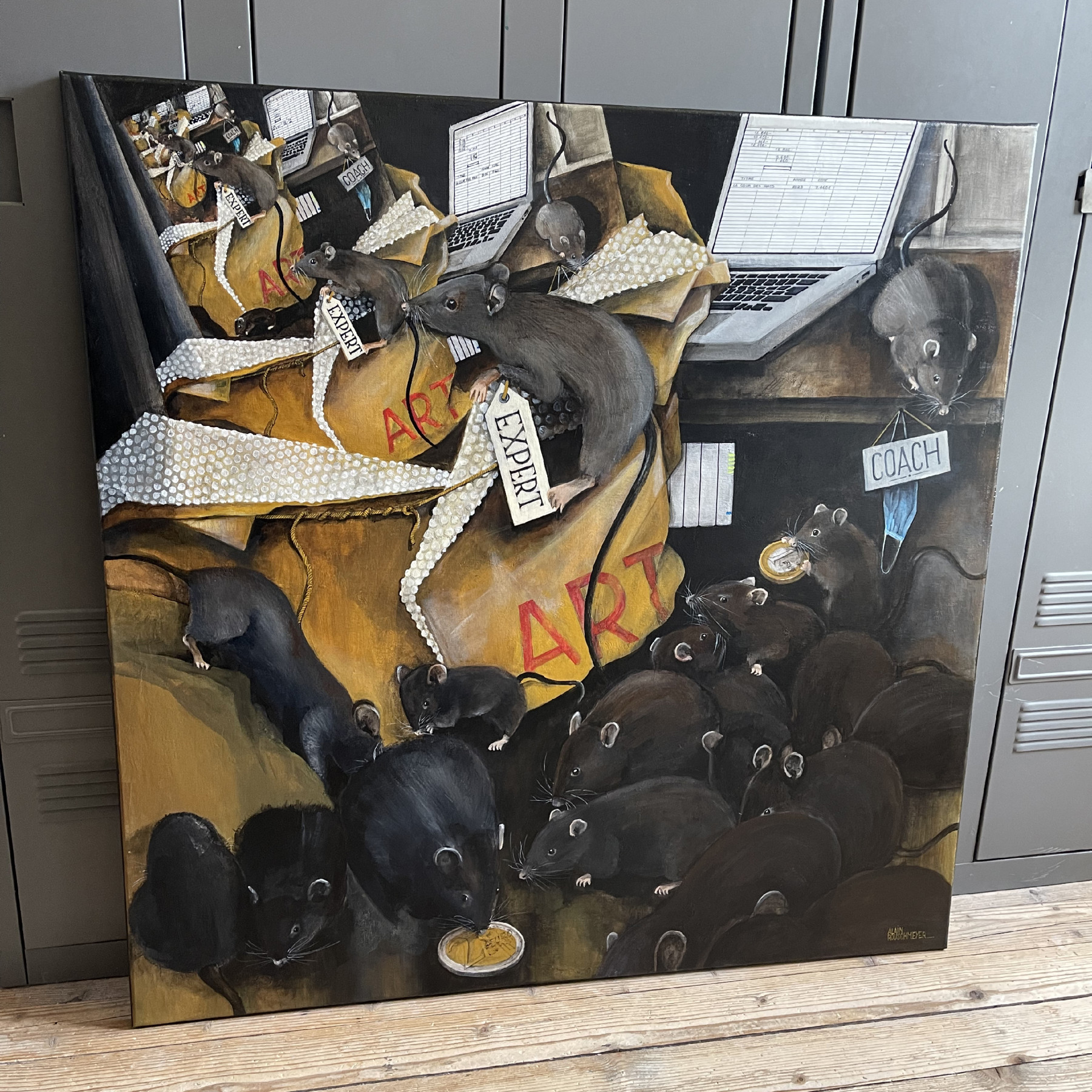 Alain Rouschmeyer, La cour des rats, peinture - Galerie de vente et d’achat d’art contemporain en ligne Artalistic