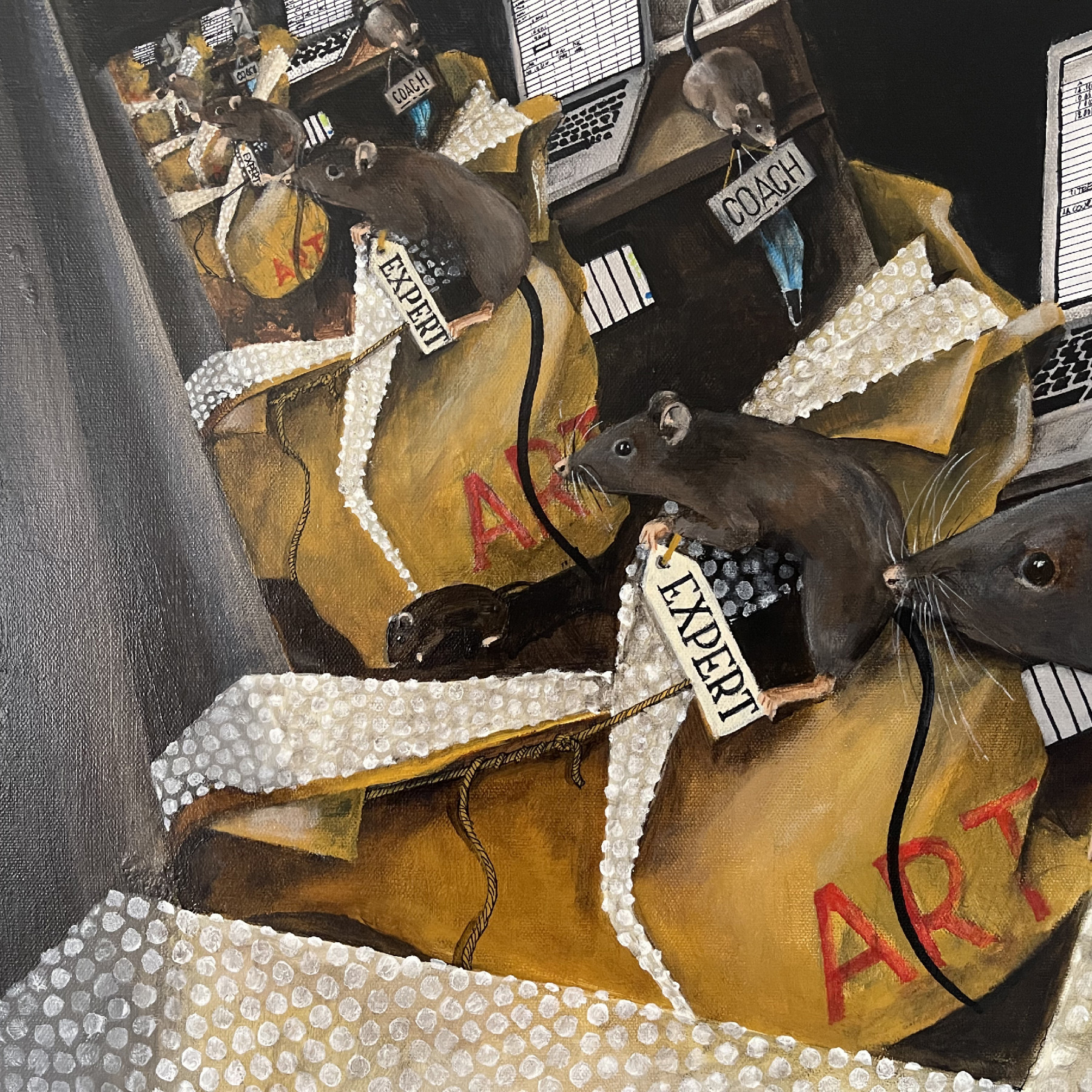 Alain Rouschmeyer, La cour des rats, peinture - Galerie de vente et d’achat d’art contemporain en ligne Artalistic