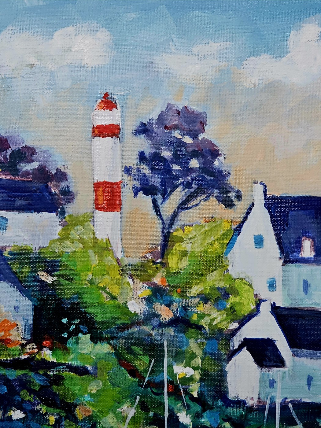 Patrick Brière, Le phare rouge de Doëlan, peinture - Galerie de vente et d’achat d’art contemporain en ligne Artalistic