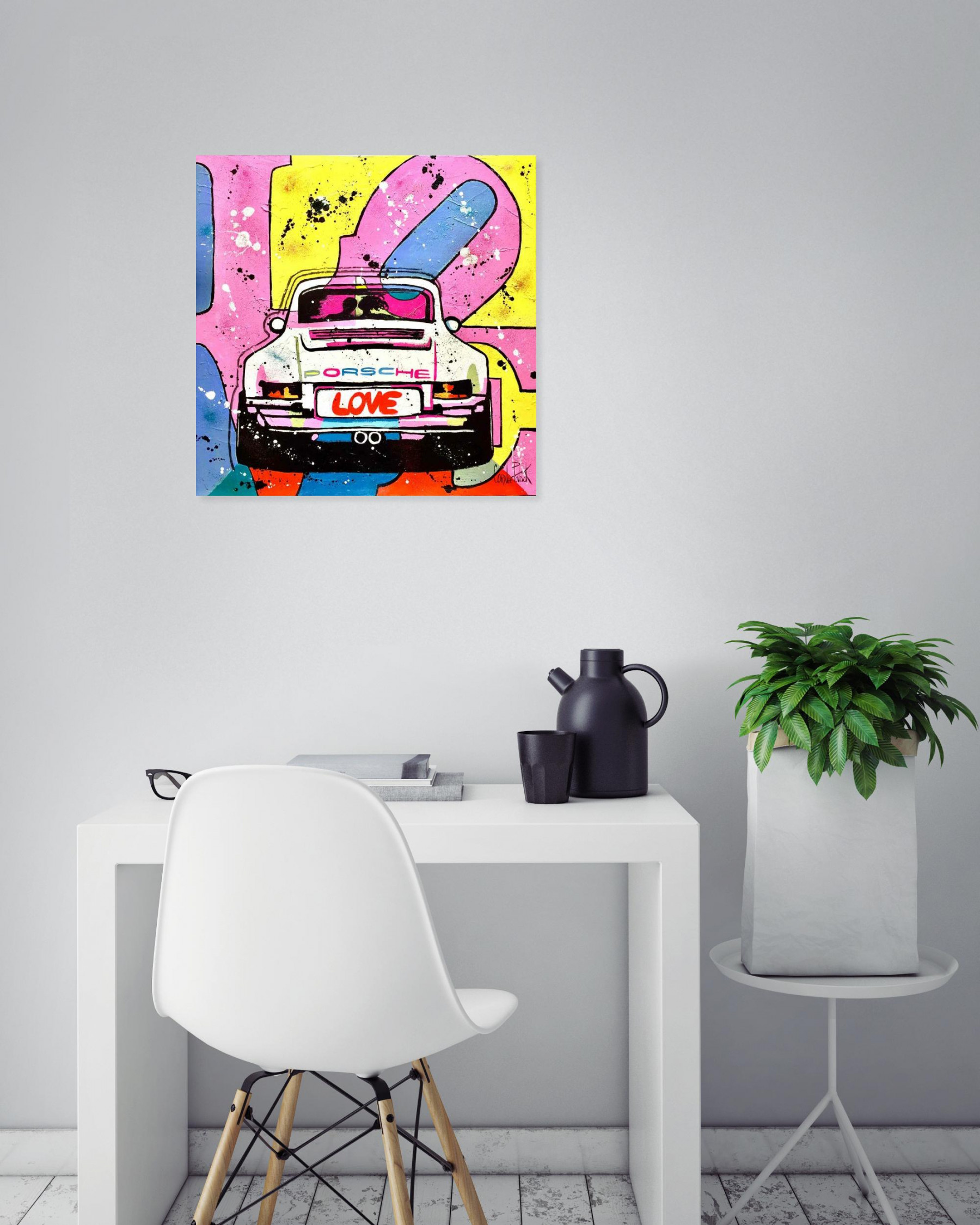 Patrick Cornée, Amoureux dans une Porsche 911, peinture - Galerie de vente et d’achat d’art contemporain en ligne Artalistic