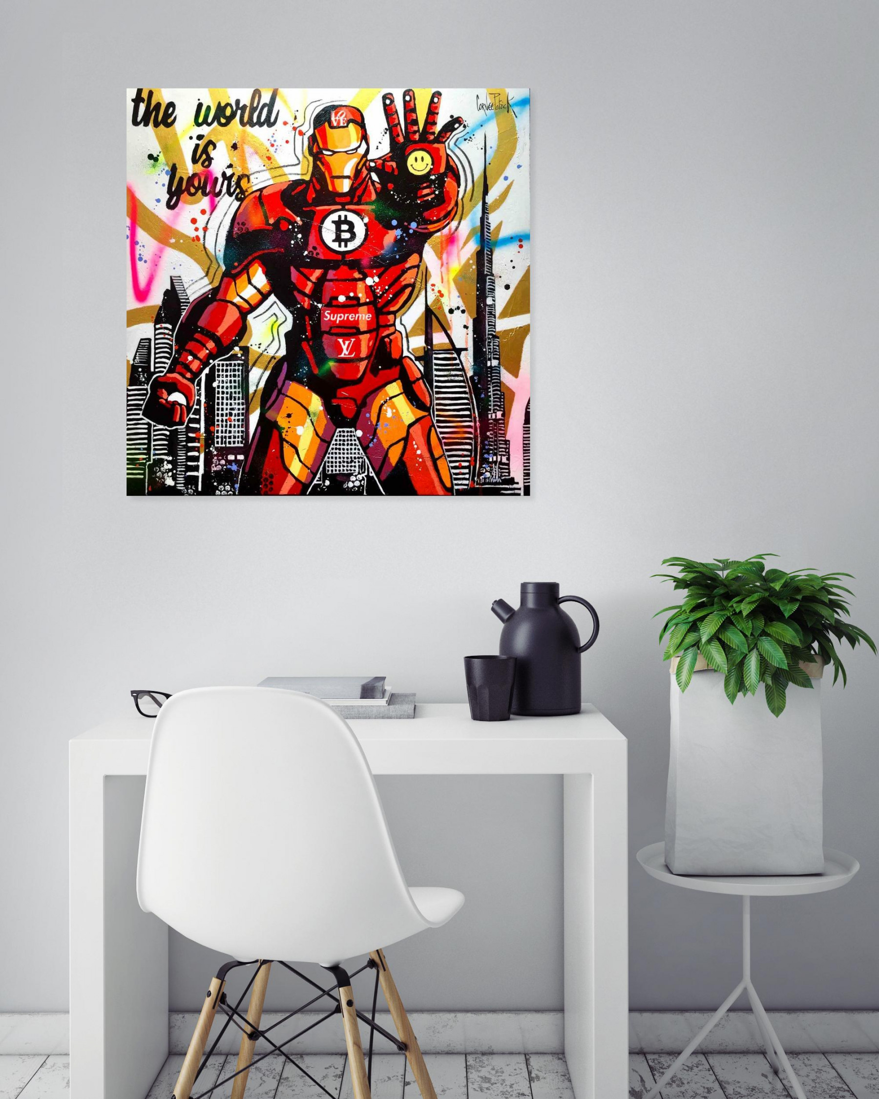 Patrick Cornée, Iron Man in Dubai, peinture - Galerie de vente et d’achat d’art contemporain en ligne Artalistic