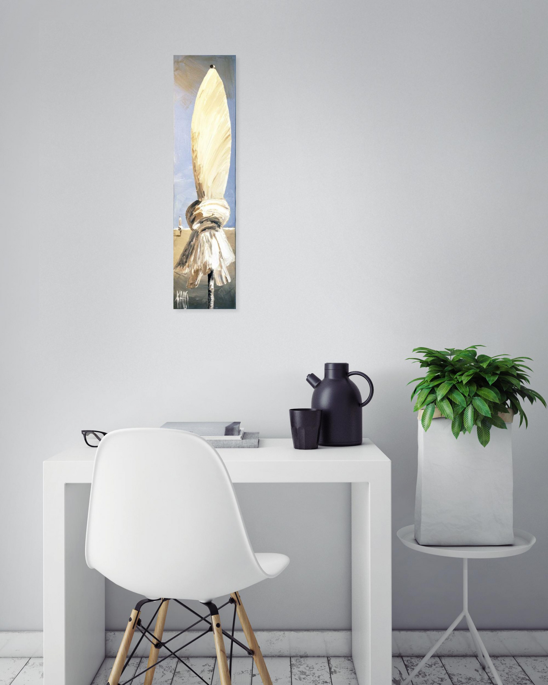 Michele Kaus, Parasol bleu, peinture - Galerie de vente et d’achat d’art contemporain en ligne Artalistic