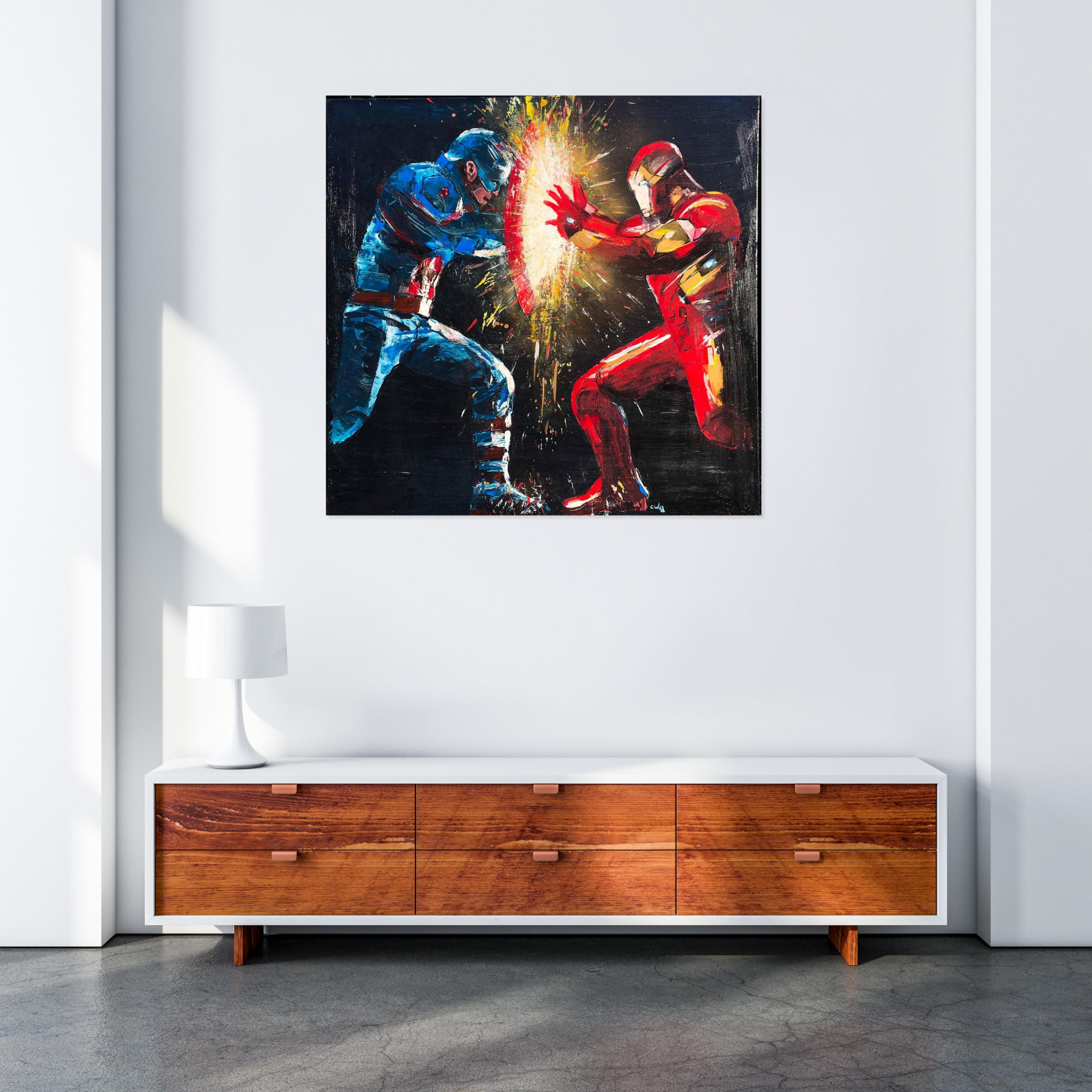 Comize, Captain America Vs Iron Man, peinture - Galerie de vente et d’achat d’art contemporain en ligne Artalistic
