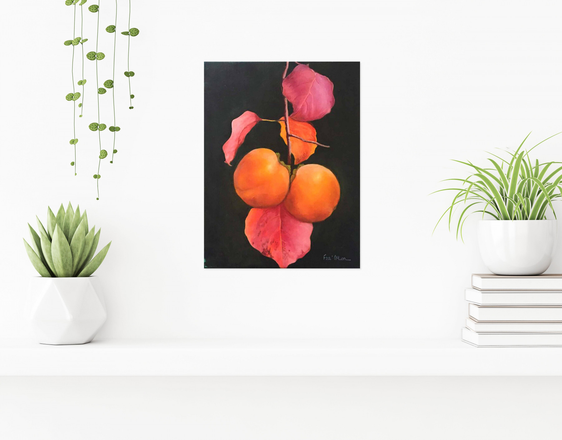 France Mondello, Kakis sur branche, peinture - Galerie de vente et d’achat d’art contemporain en ligne Artalistic