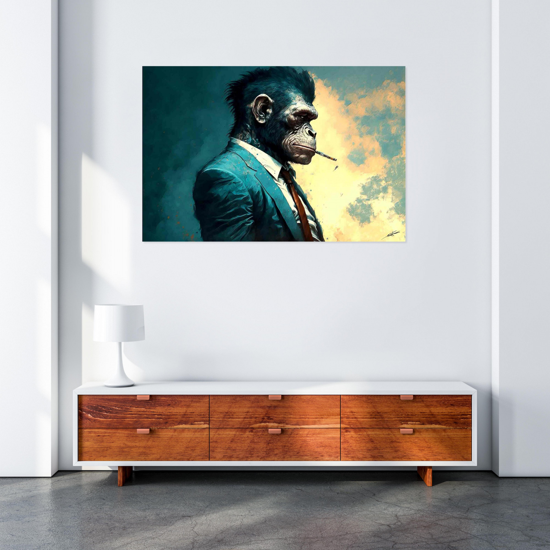 F.Font, Le singe élégant, peinture - Galerie de vente et d’achat d’art contemporain en ligne Artalistic