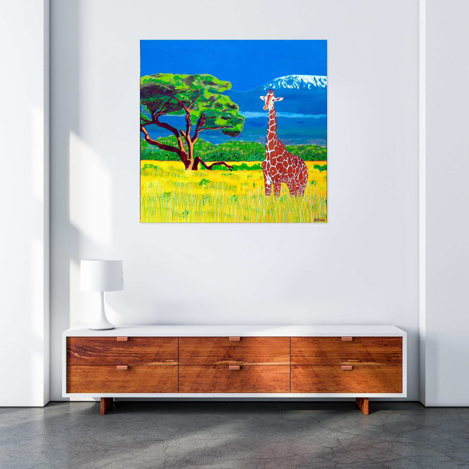 Pascal Poutchnine, En peignant la girafe, peinture - Galerie de vente et d’achat d’art contemporain en ligne Artalistic