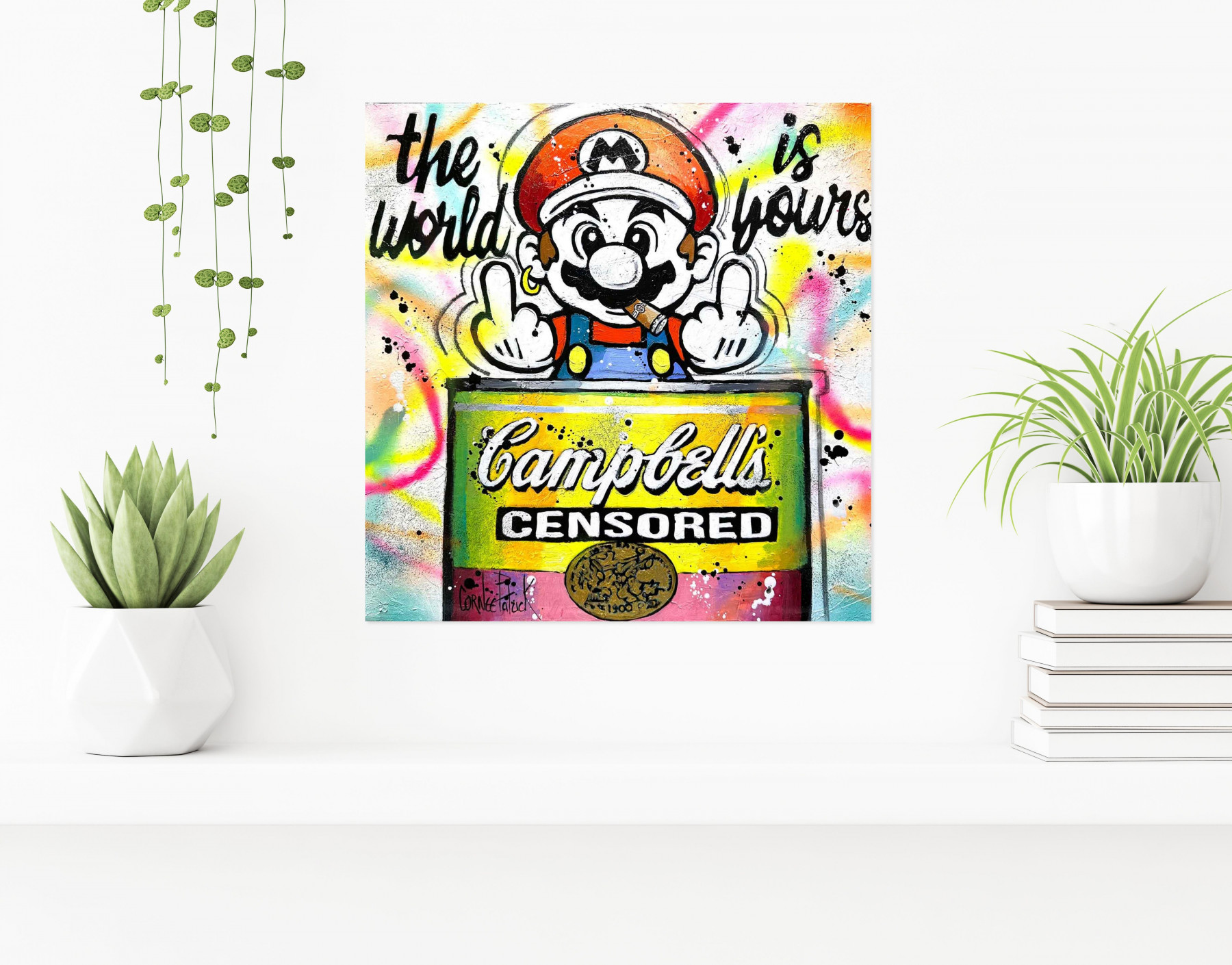 Patrick Cornée, Mario Bros loves Campbell's soup, peinture - Galerie de vente et d’achat d’art contemporain en ligne Artalistic