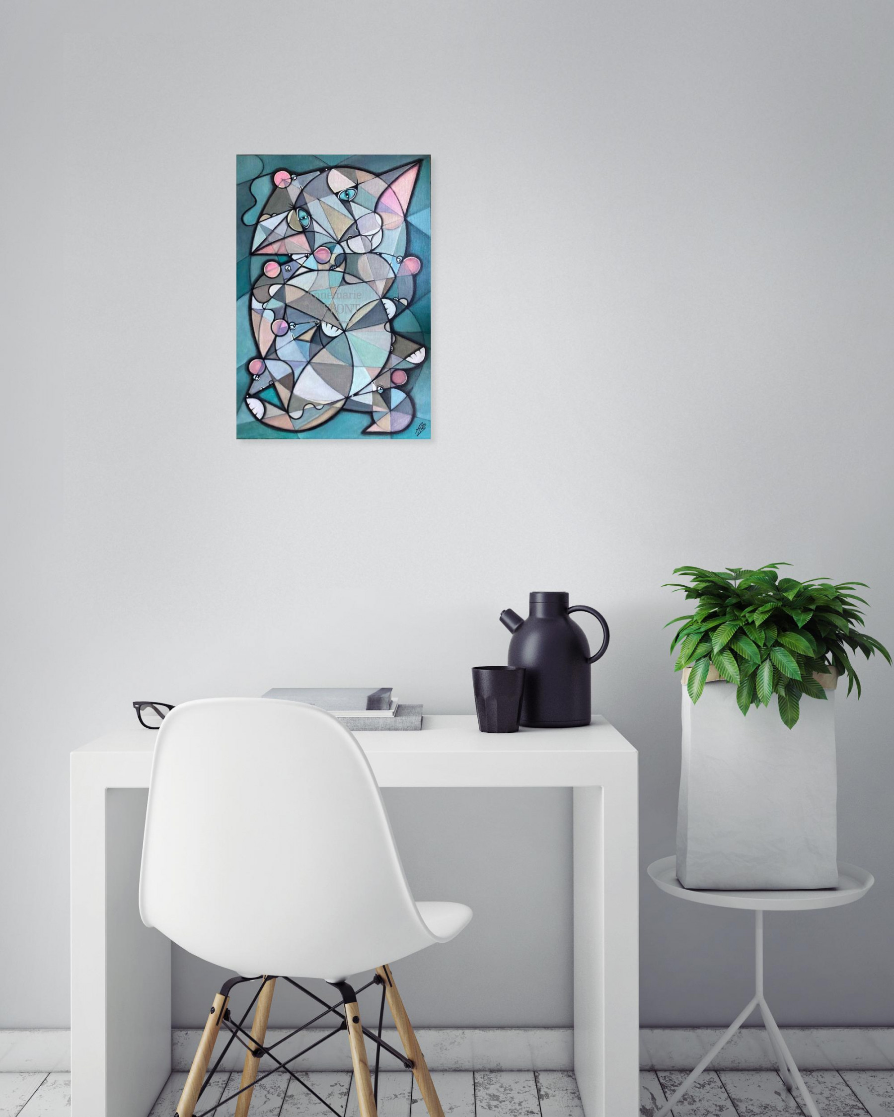 Annemarie Laffont, chat et souris, peinture - Galerie de vente et d’achat d’art contemporain en ligne Artalistic