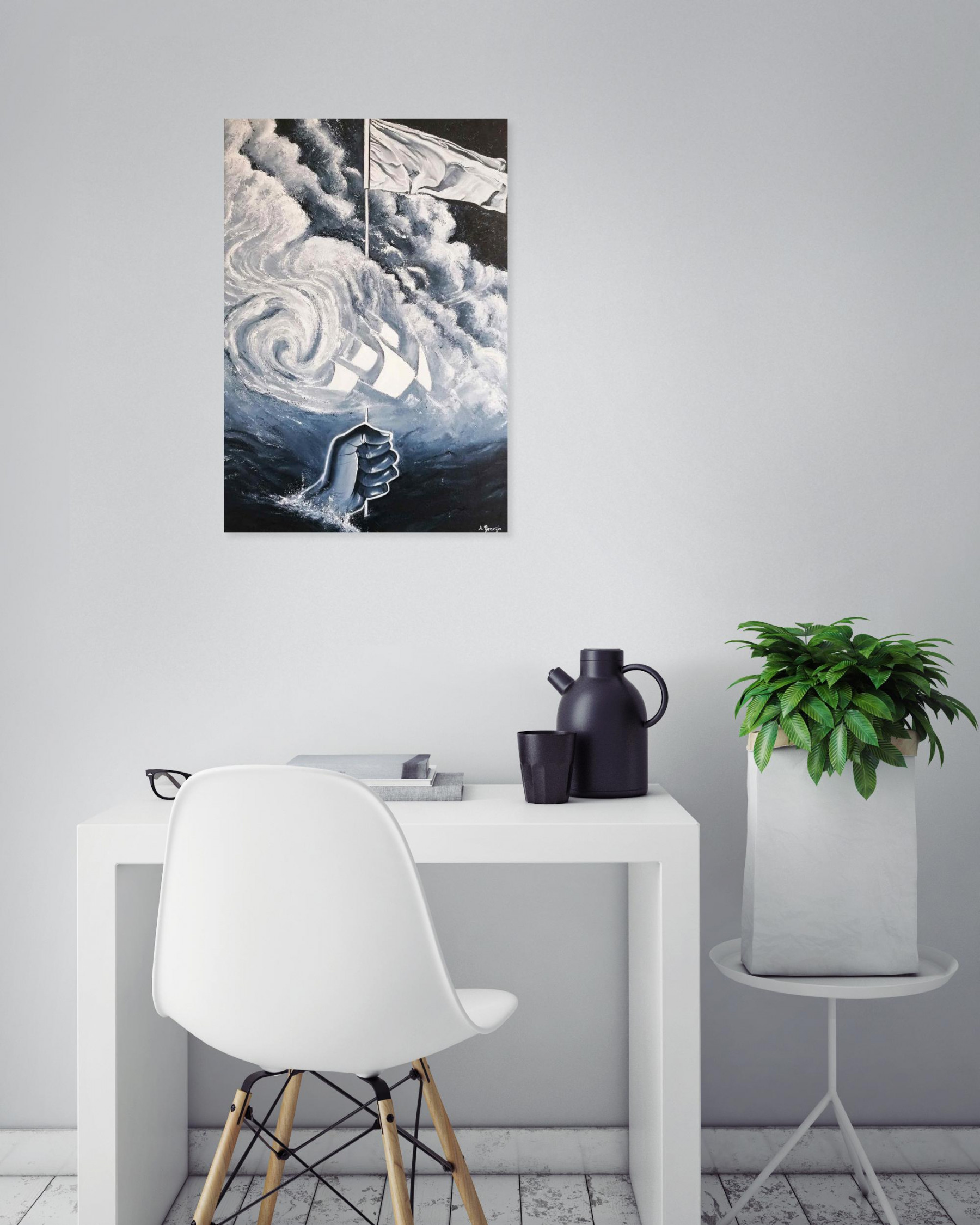Aurélie Goarzin, White flag, Peinture - Galerie de vente et d’achat d’art contemporain en ligne Artalistic