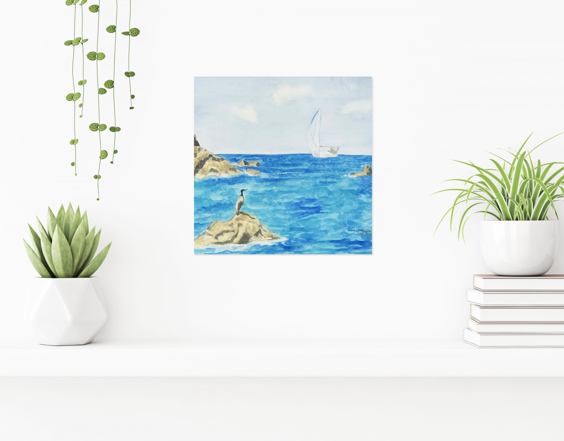 MIRA, Cormoran au rocher/ bleu, Peinture - Galerie de vente et d’achat d’art contemporain en ligne Artalistic