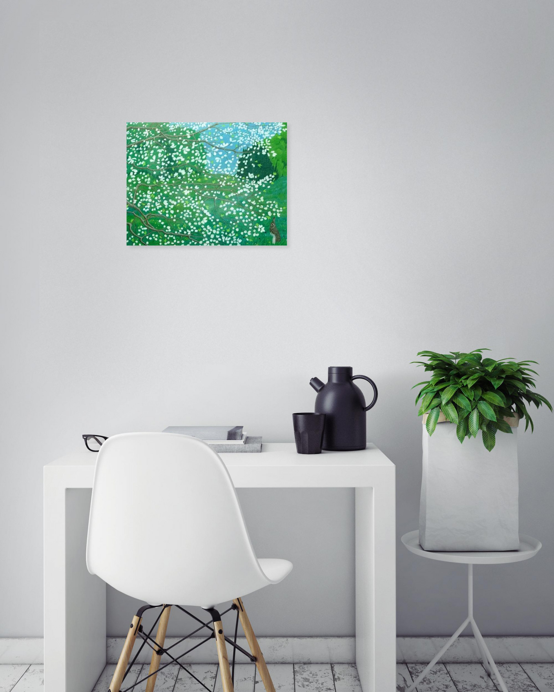 MIRA, Monsieur Lapin à l’arbre fleuri, Peinture - Galerie de vente et d’achat d’art contemporain en ligne Artalistic