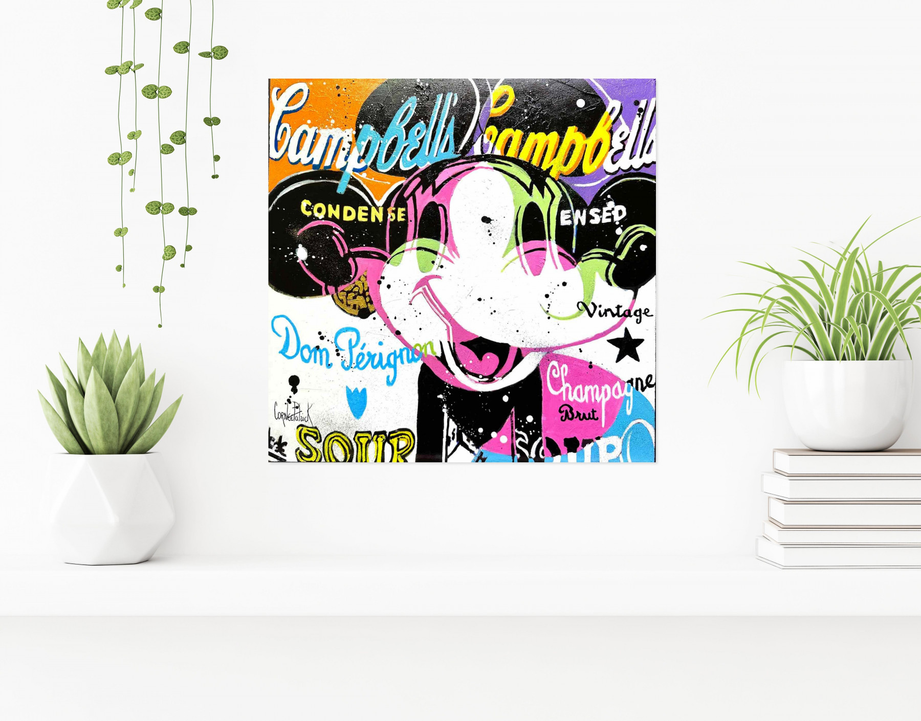 Patrick Cornée, Mickey loves Dom Pérignon soup, peinture - Galerie de vente et d’achat d’art contemporain en ligne Artalistic