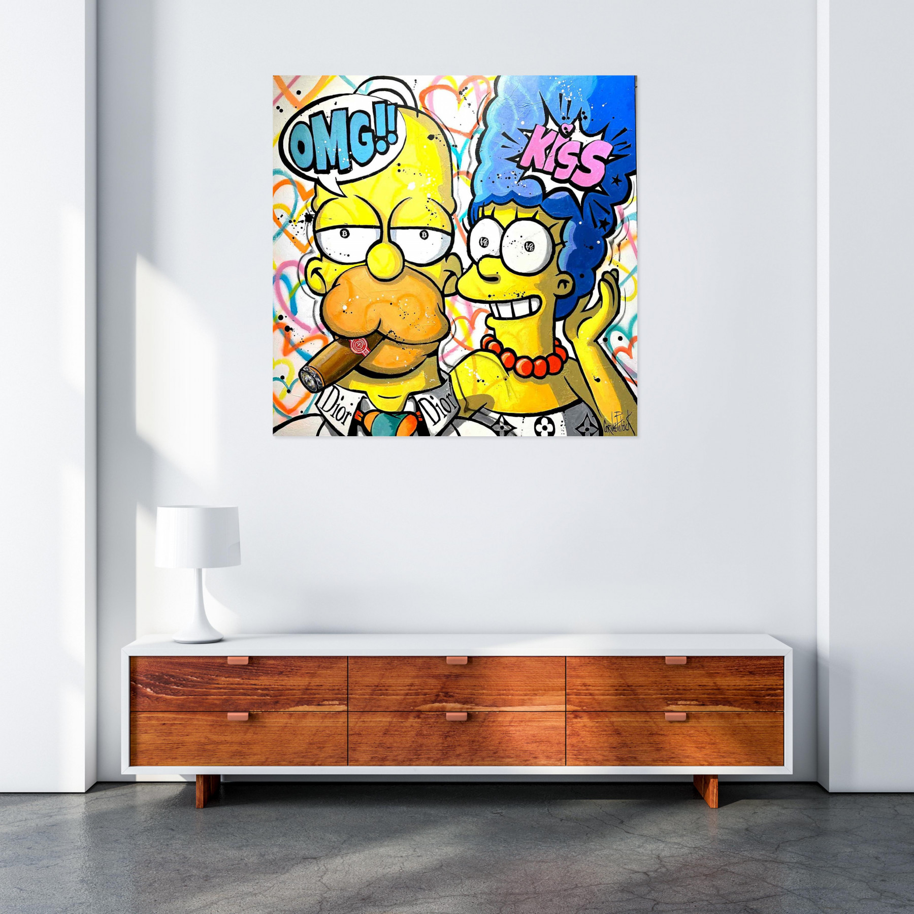 Patrick Cornée, Homer et Marge Simpson, peinture - Galerie de vente et d’achat d’art contemporain en ligne Artalistic