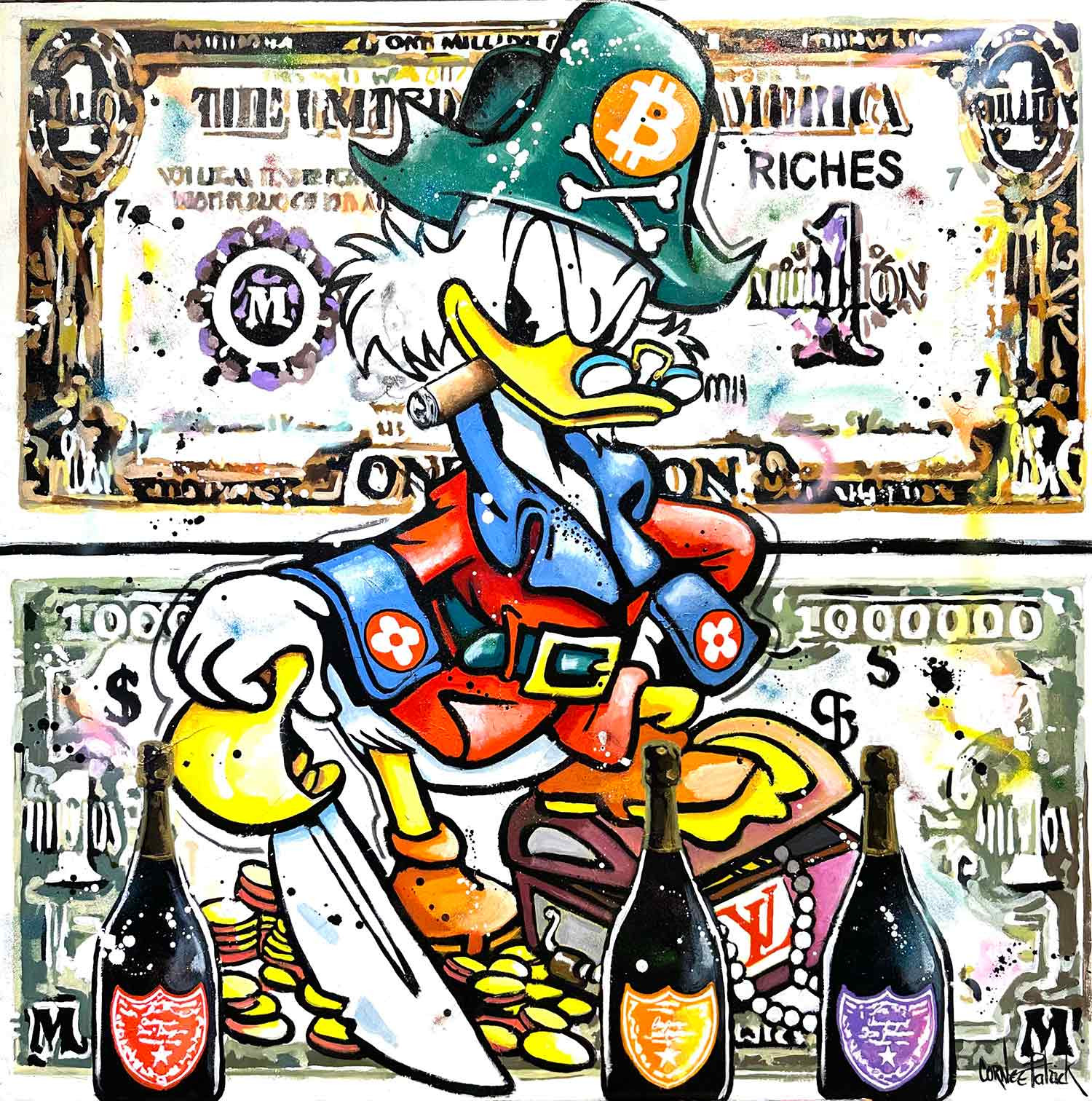 Patrick Cornee, Uncle Scrooge, one million dollars, Peinture - Galerie de vente et d’achat d’art contemporain en ligne Artalistic
