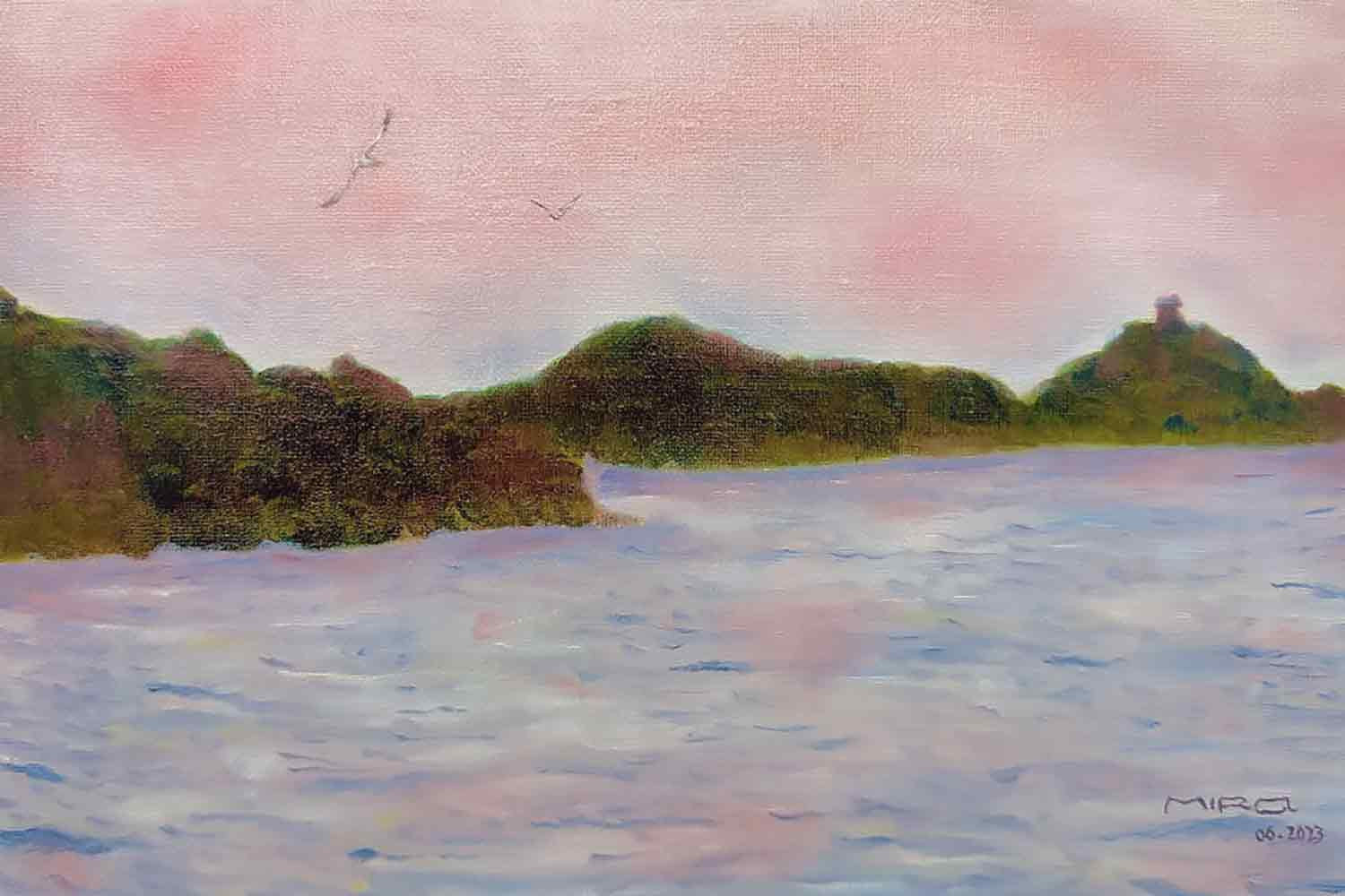 MIRA, Presqu’île dans le soleil couchant, Peinture - Galerie de vente et d’achat d’art contemporain en ligne Artalistic