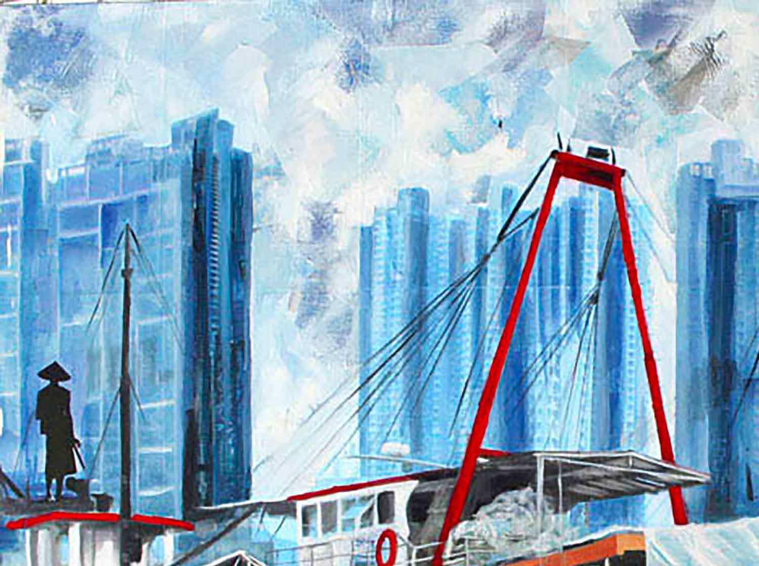 Nathalie Lemaitre, Les bateaux d'Aberdeen, peinture - Galerie de vente et d’achat d’art contemporain en ligne Artalistic