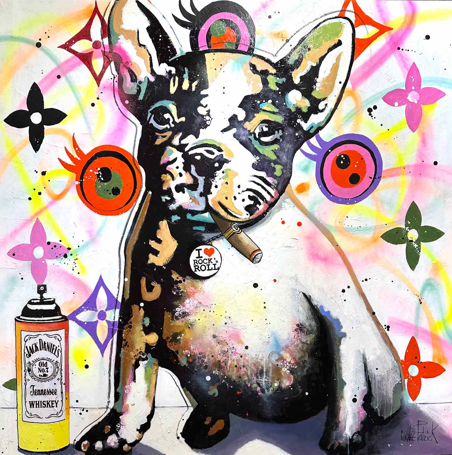 Patrick Cornée, My French bulldog is a rock star, peinture - Galerie de vente et d’achat d’art contemporain en ligne Artalistic