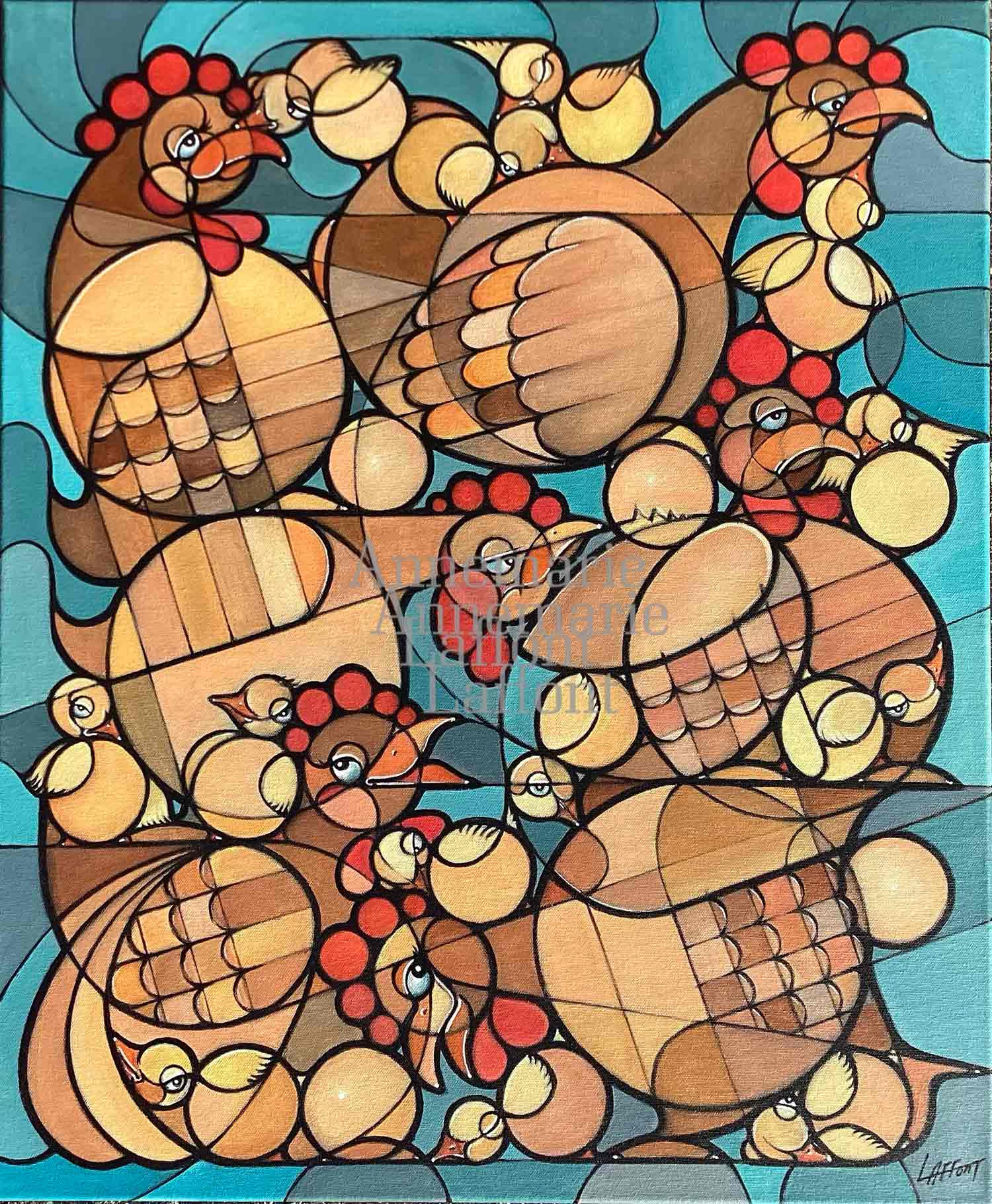 Anne Marie Laffont, Crazychickenmix, peinture - Galerie de vente et d’achat d’art contemporain en ligne Artalistic