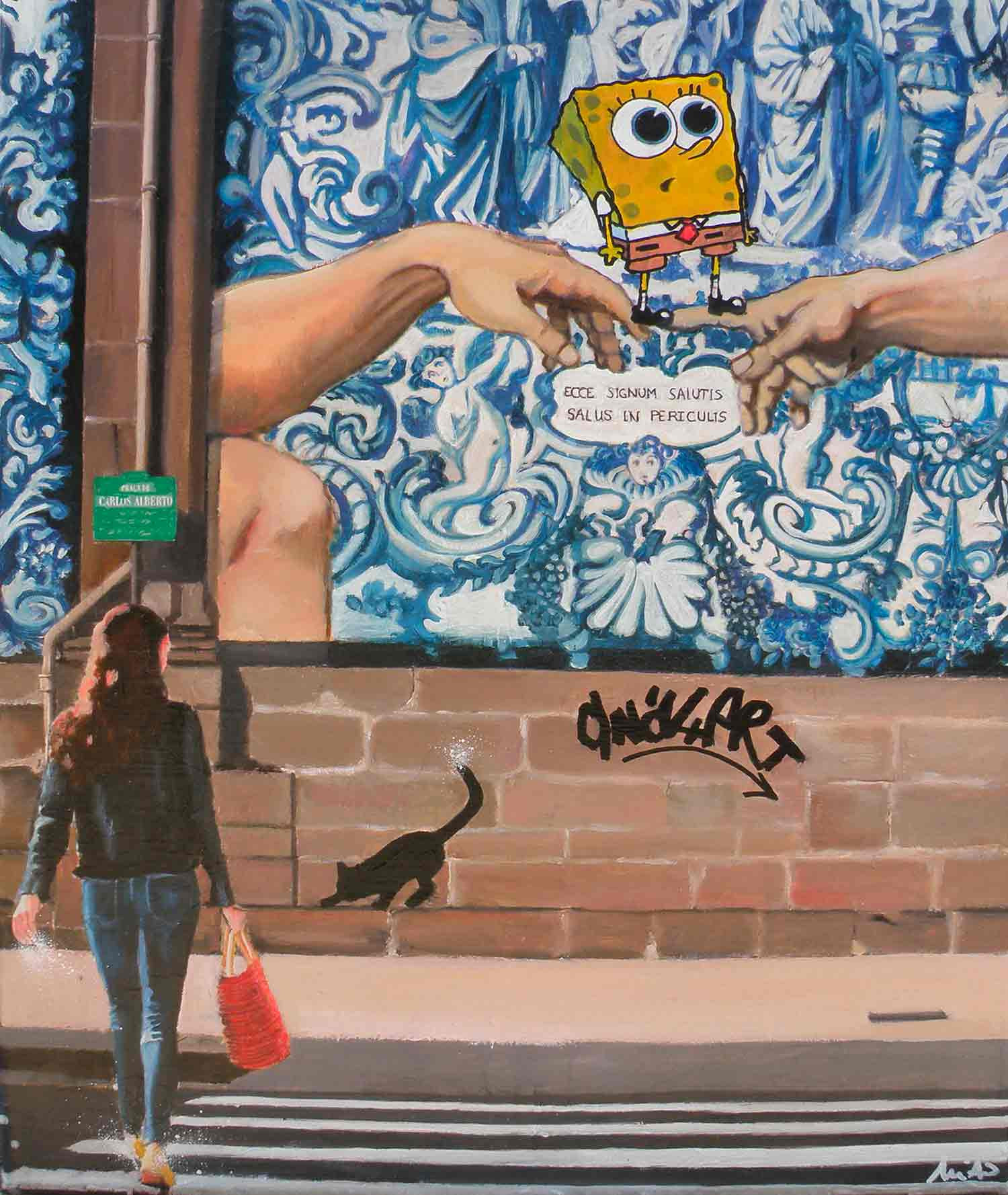 Mia, Bob réponde sur le Pont Michel-Ange, peinture - Galerie de vente et d’achat d’art contemporain en ligne Artalistic