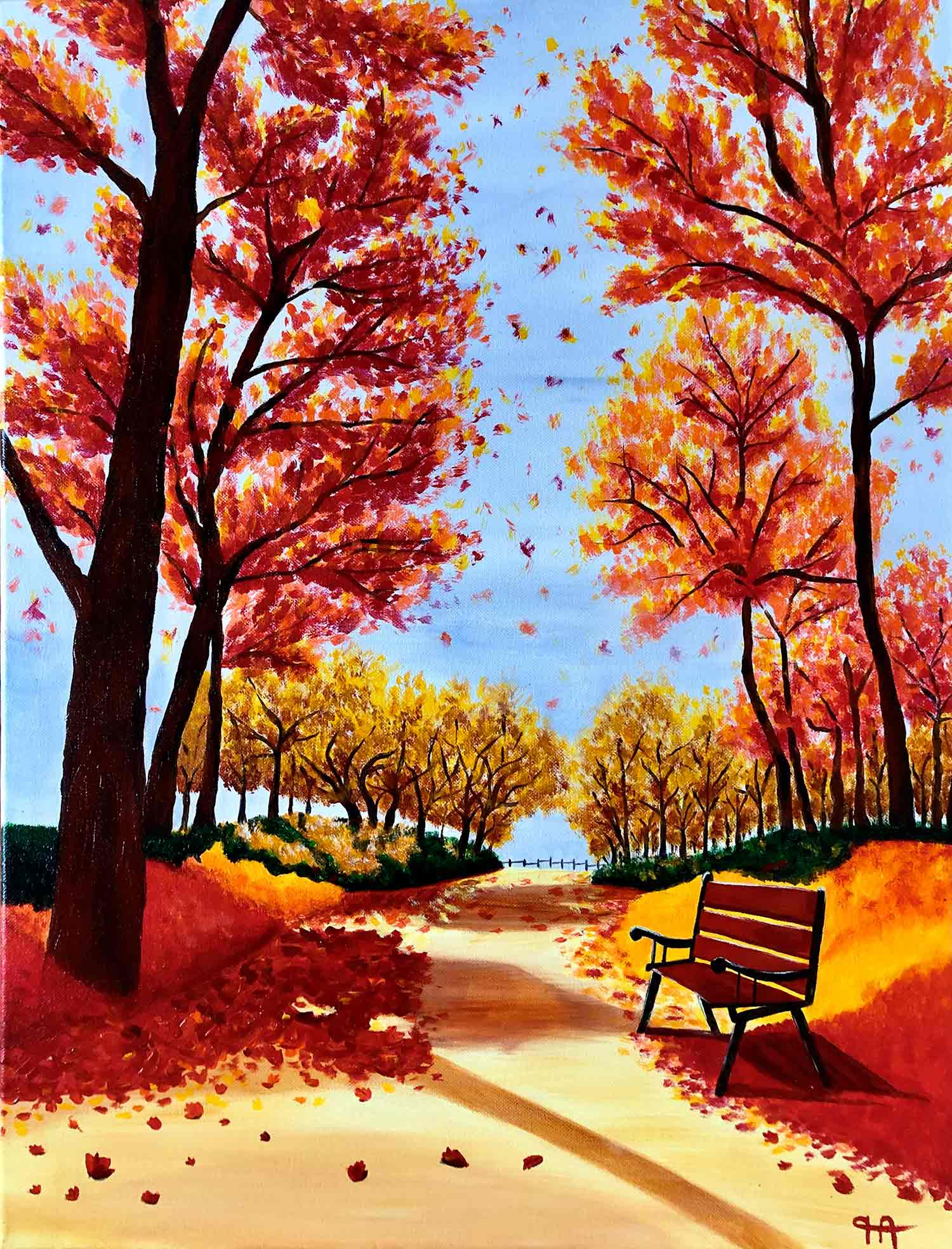 Françoise Augustine, sentier d'automne, peinture - Galerie de vente et d’achat d’art contemporain en ligne Artalistic