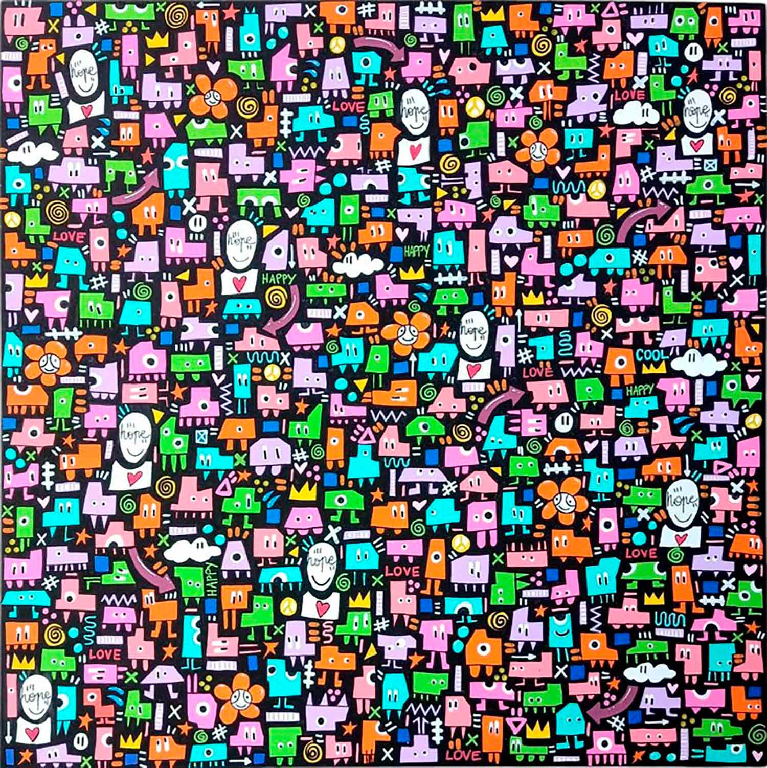 Mr Hope, Monde coloré, peinture - Galerie de vente et d’achat d’art contemporain en ligne Artalistic