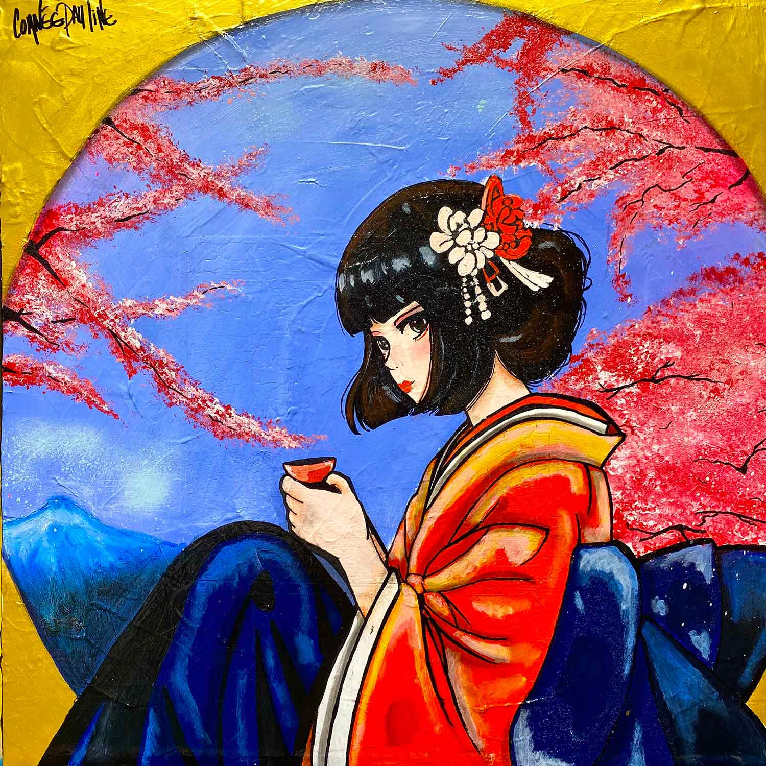 Pauline Cornée, View of cherry trees, peinture - Galerie de vente et d’achat d’art contemporain en ligne Artalistic