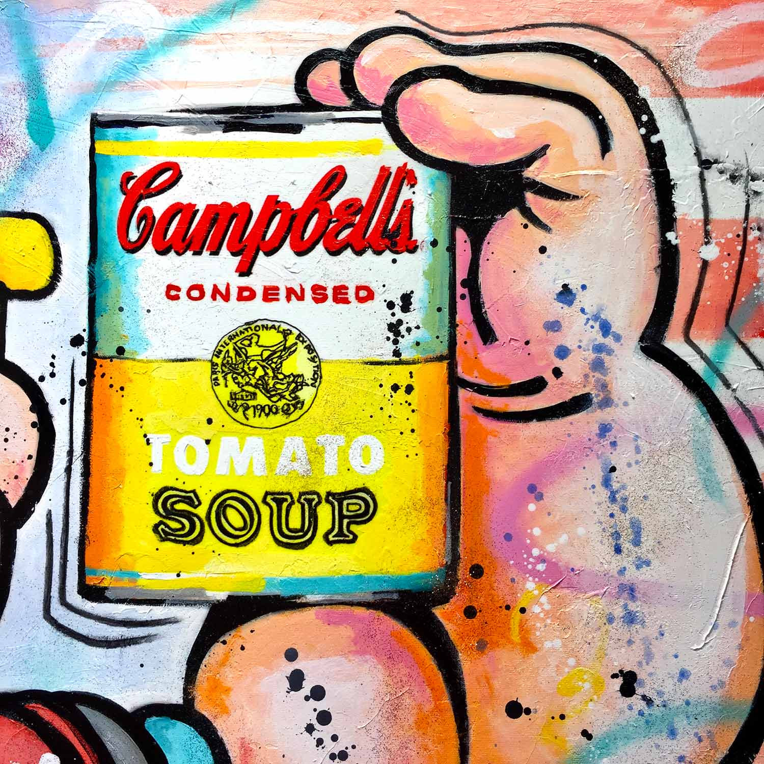 Patrick Cornée, Popeye likes pop art and Campbell's soup, peinture - Galerie de vente et d’achat d’art contemporain en ligne Artalistic