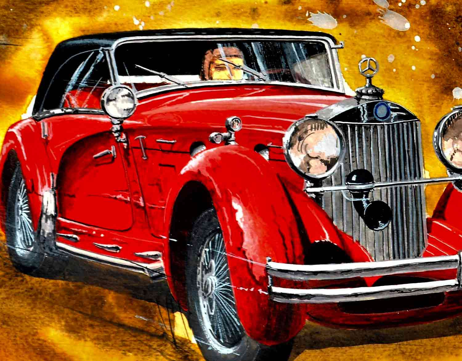 Michel Michaux, La promenade des deux Mercedes, peinture - Galerie de vente et d’achat d’art contemporain en ligne Artalistic