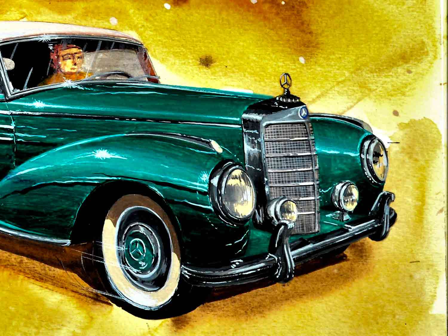 Michel Michaux, La promenade des deux Mercedes, peinture - Galerie de vente et d’achat d’art contemporain en ligne Artalistic