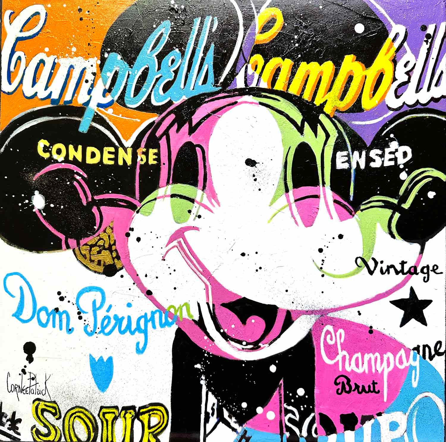 Patrick Cornée, Mickey loves Dom Pérignon soup, peinture - Galerie de vente et d’achat d’art contemporain en ligne Artalistic