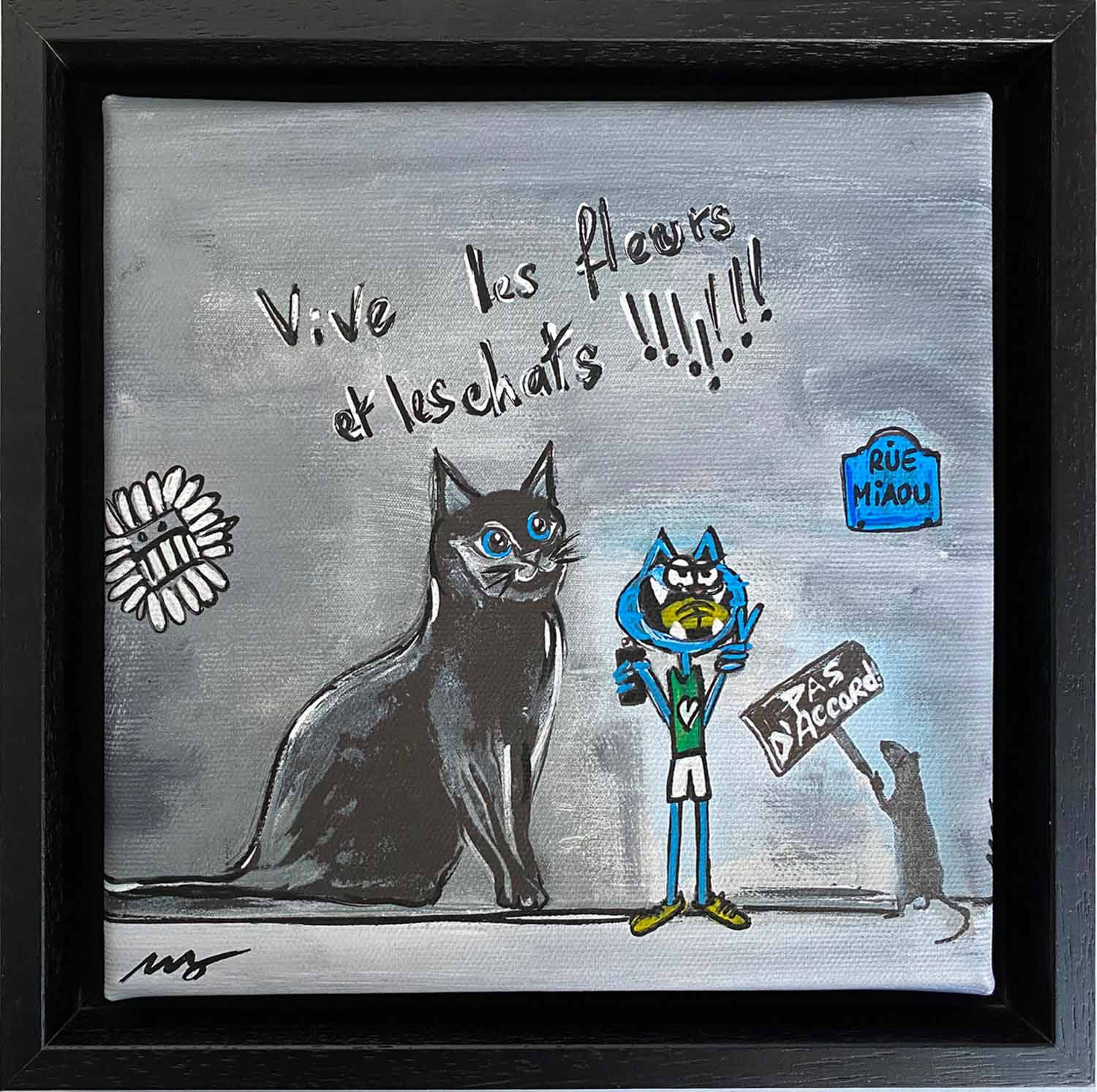 Seb Paul Michel, Vive les chats et les fleurs, peinture - Galerie de vente et d’achat d’art contemporain en ligne Artalistic